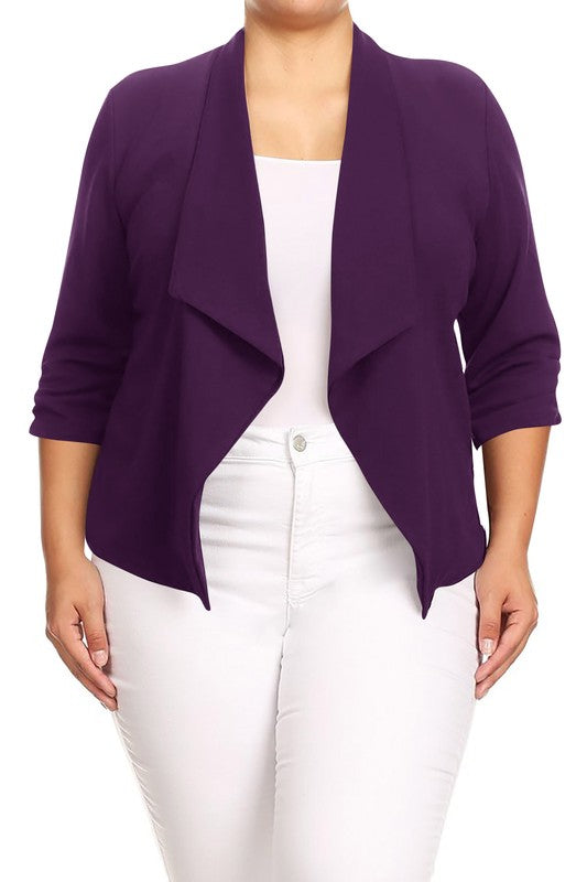 Plus size Solid waist length jacket in a loose fit - OLYIE