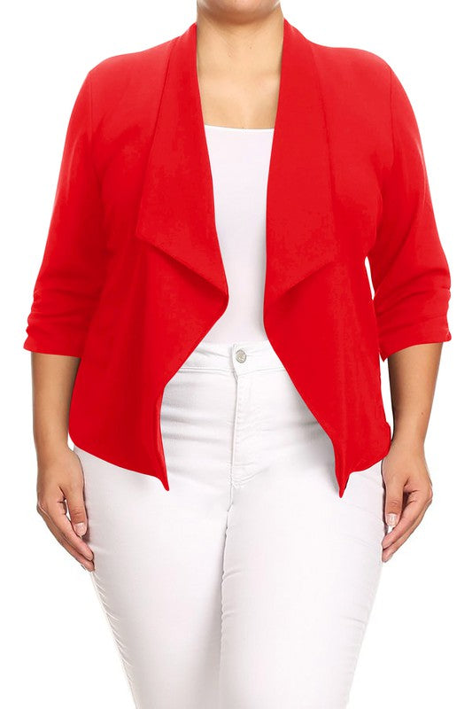 Plus size Solid waist length jacket in a loose fit - OLYIE