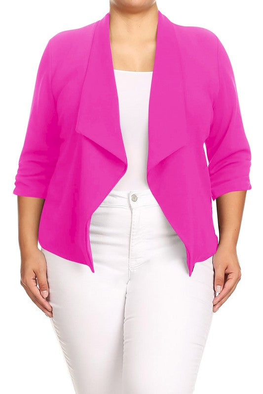 Plus size Solid waist length jacket in a loose fit - OLYIE