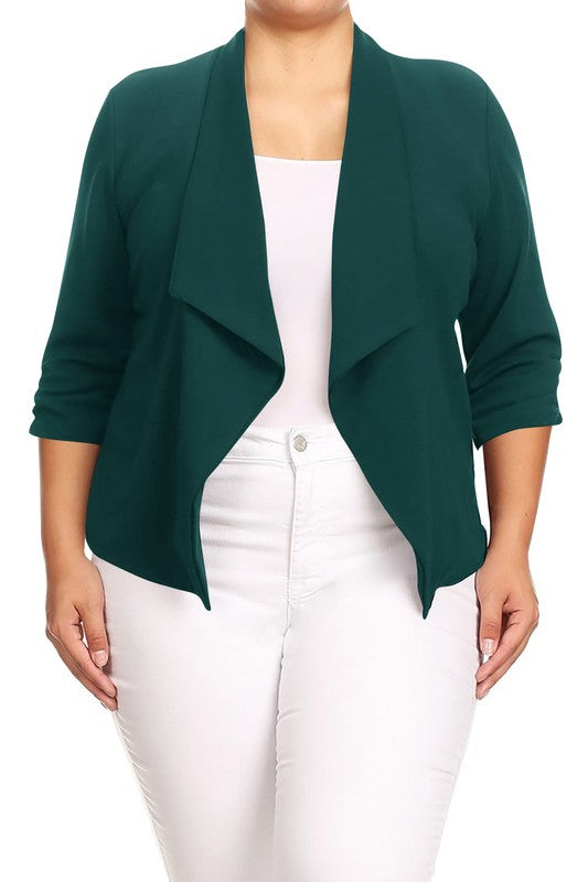 Plus size Solid waist length jacket in a loose fit - OLYIE