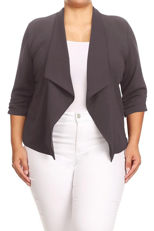 Plus size Solid waist length jacket in a loose fit - OLYIE