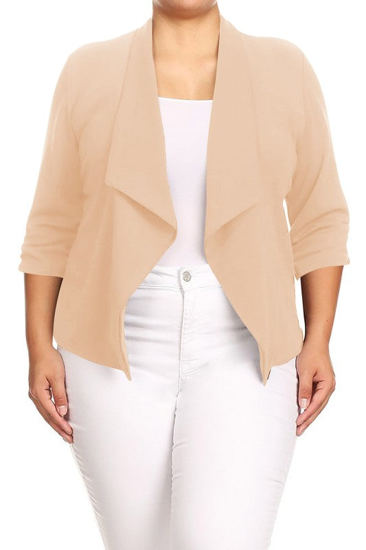 Plus size Solid waist length jacket in a loose fit - OLYIE