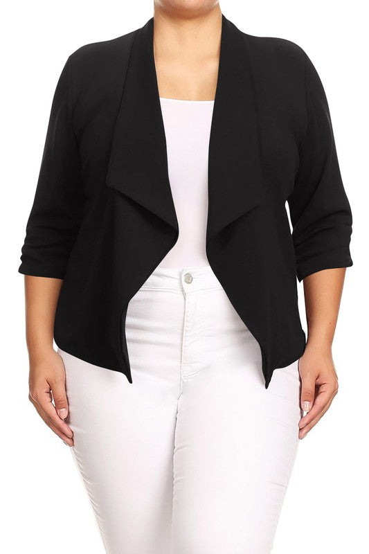 Plus size Solid waist length jacket in a loose fit - OLYIE