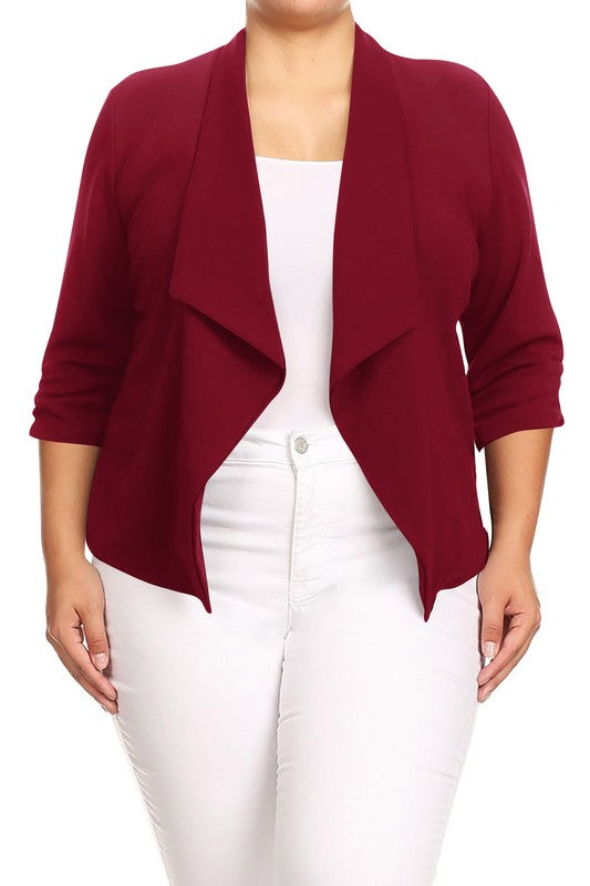 Plus size Solid waist length jacket in a loose fit - OLYIE