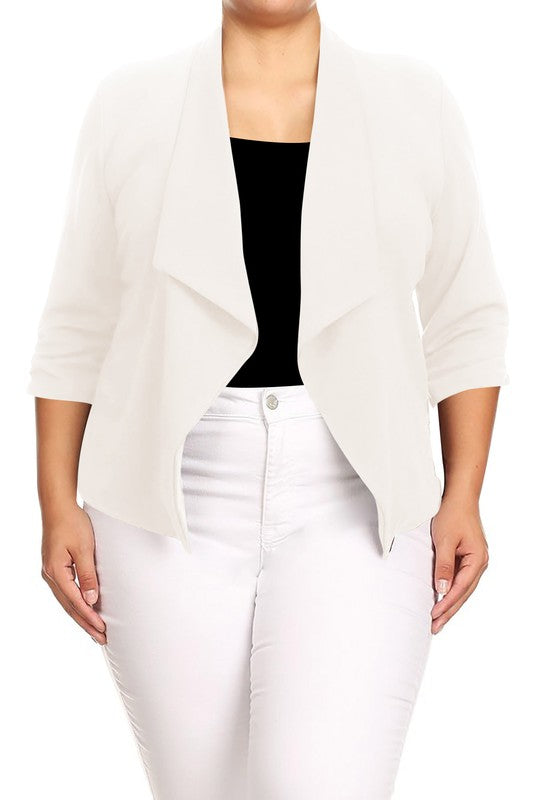 Plus size Solid waist length jacket in a loose fit - OLYIE