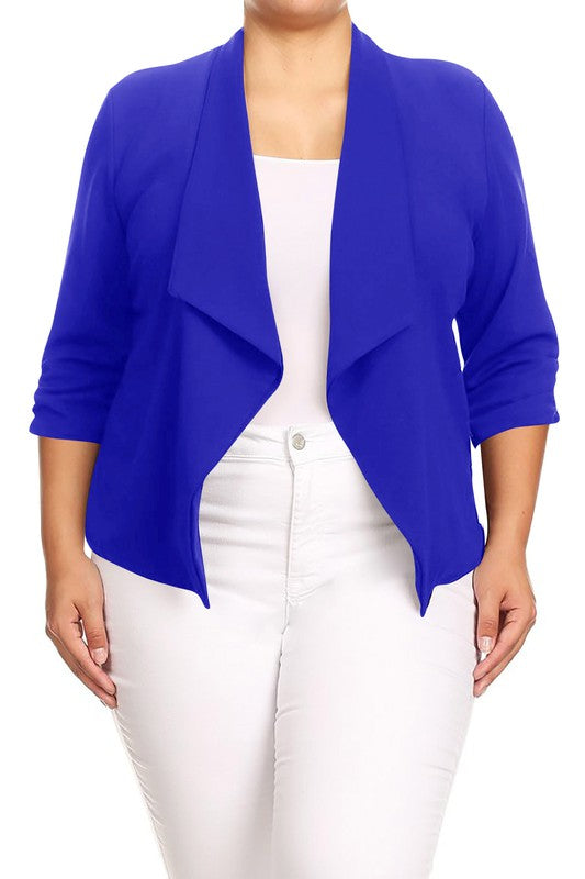 Plus size Solid waist length jacket in a loose fit - OLYIE