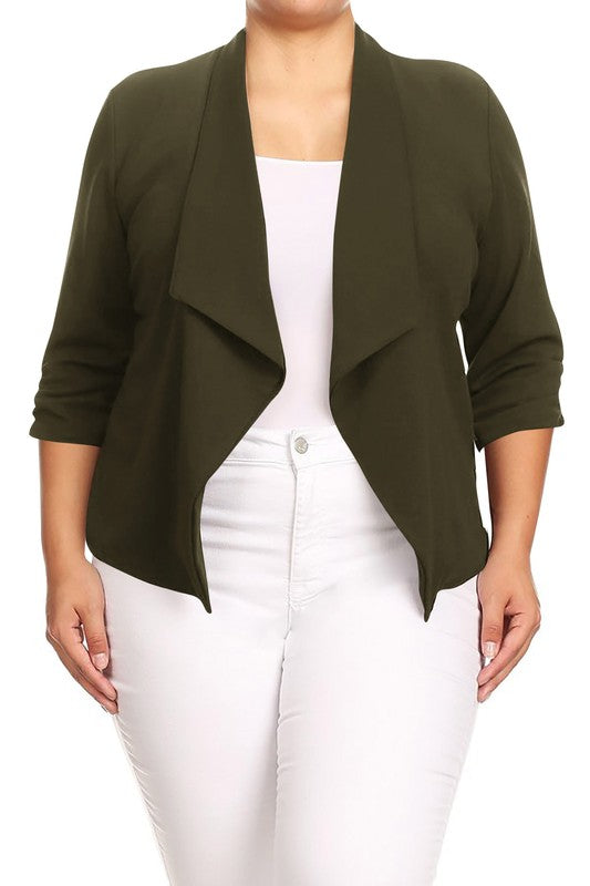 Plus size Solid waist length jacket in a loose fit - OLYIE