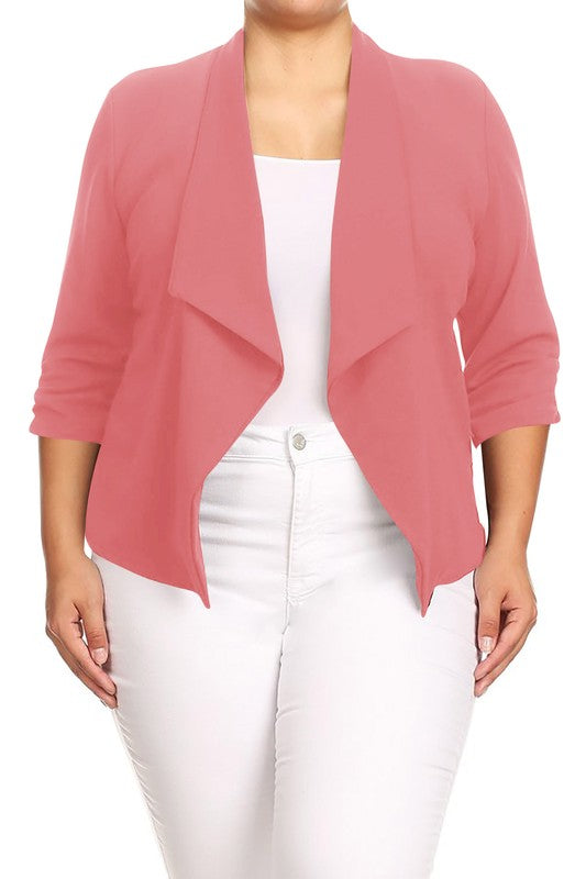 Plus size Solid waist length jacket in a loose fit - OLYIE