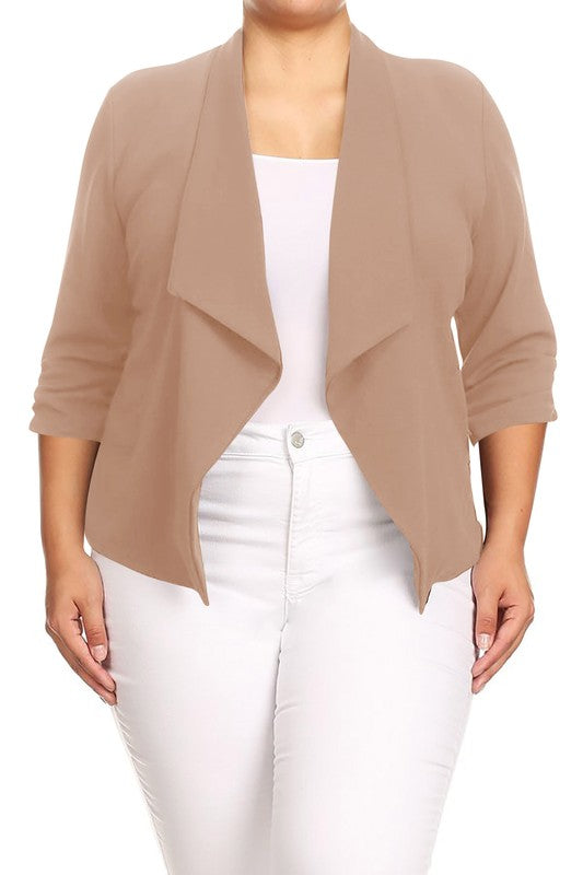 Plus size Solid waist length jacket in a loose fit - OLYIE