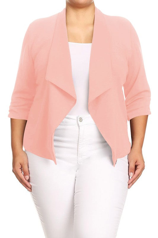 Plus size Solid waist length jacket in a loose fit - OLYIE