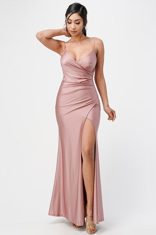 Tara side pleat overlap gown with side opening - OLYIE
