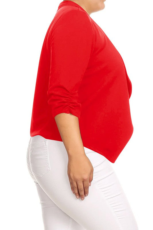 Plus size Solid waist length jacket in a loose fit - OLYIE