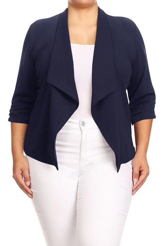Plus size Solid waist length jacket in a loose fit - OLYIE