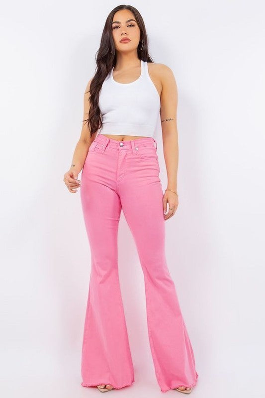 Bell Bottom Jean in Pink - OLYIE