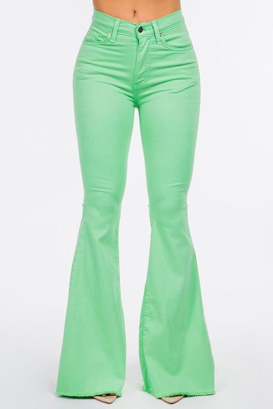 Bell Bottom Jean in Lime - OLYIE