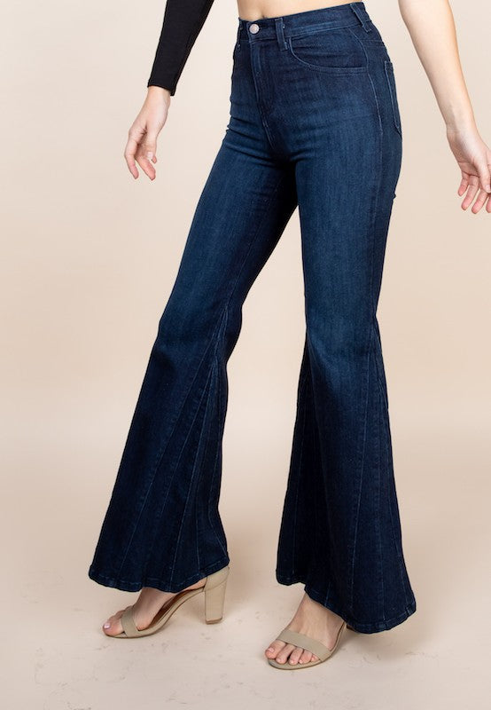 High Waisted Wide Mermaid Flare Denim Jeans - OLYIE