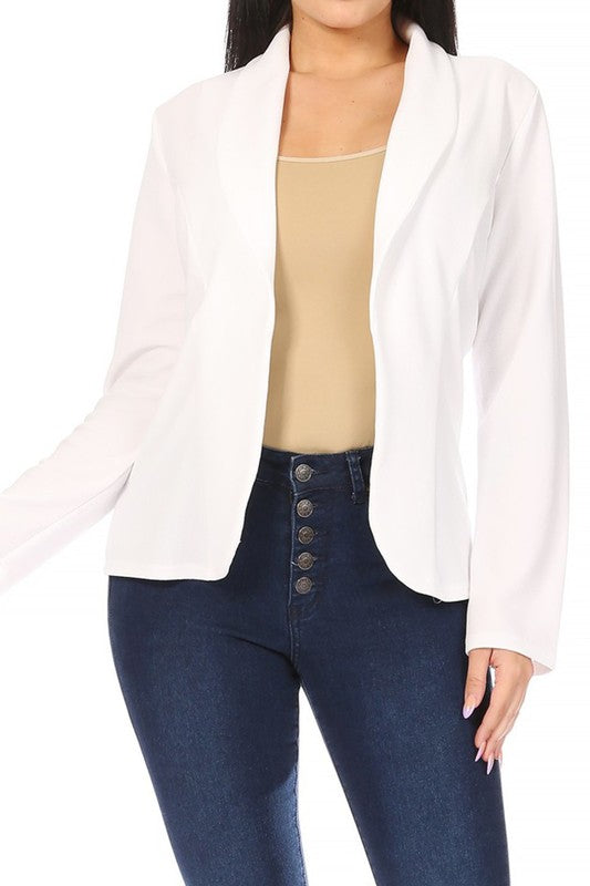 Open front Long sleeves Casual fitted style blazer - OLYIE