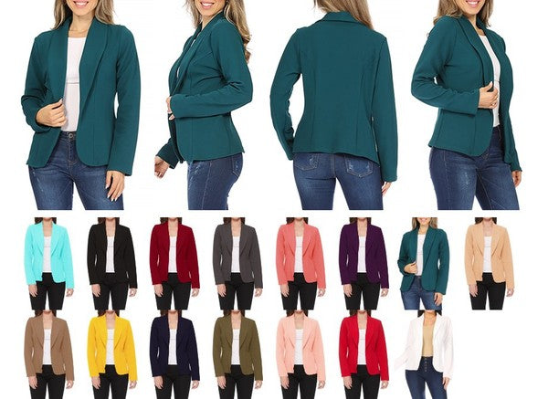 Open front Long sleeves Casual fitted style blazer - OLYIE