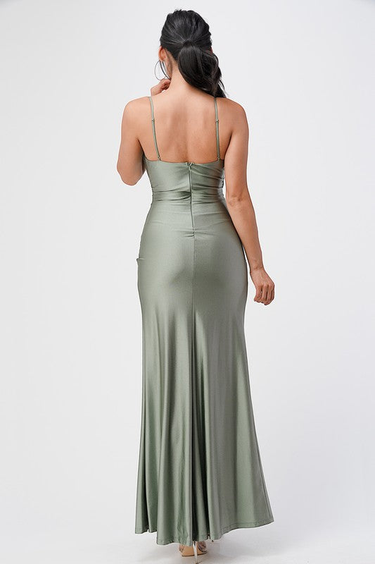 Tara side pleat overlap gown with side opening - OLYIE
