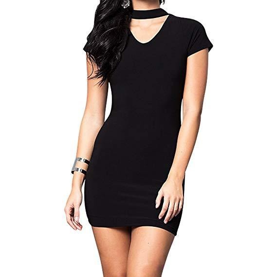 Junior V-Neck Party Dress with Chocker Neckline - OLYIE
