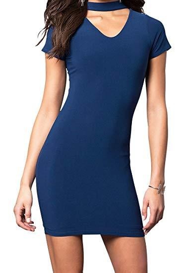 Junior V-Neck Party Dress with Chocker Neckline - OLYIE