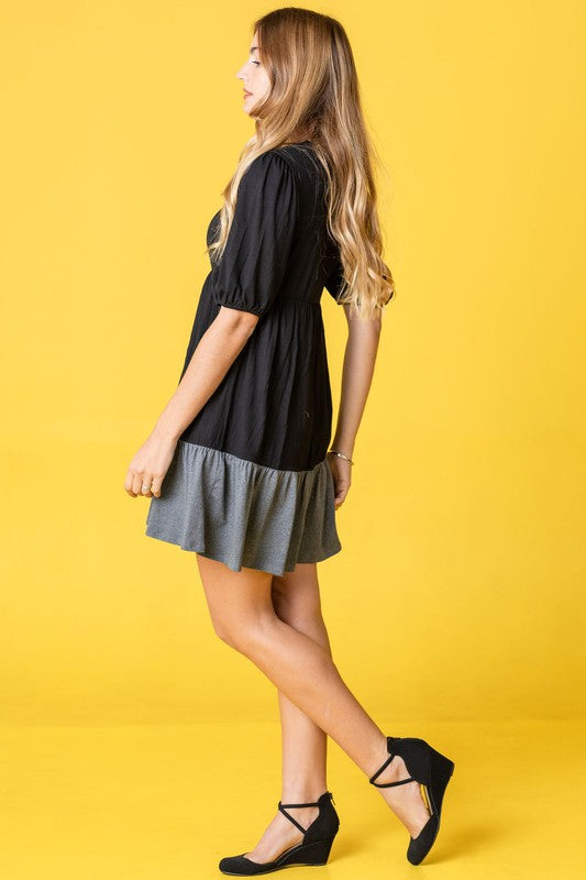 Two Tone Tiered Mini Dress - OLYIE