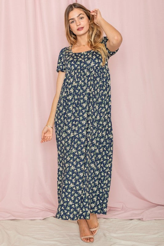 Floral Square Neck Puff Sleeve - OLYIE