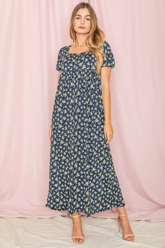 Floral Square Neck Puff Sleeve - OLYIE