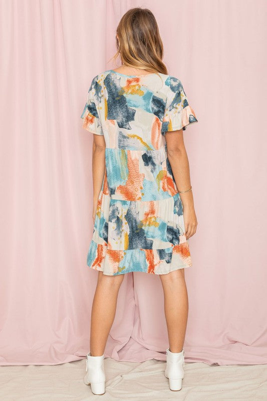 Tie Dye Ruffle Triple Tiered Midi Dress - OLYIE