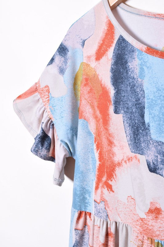 Tie Dye Ruffle Triple Tiered Midi Dress - OLYIE