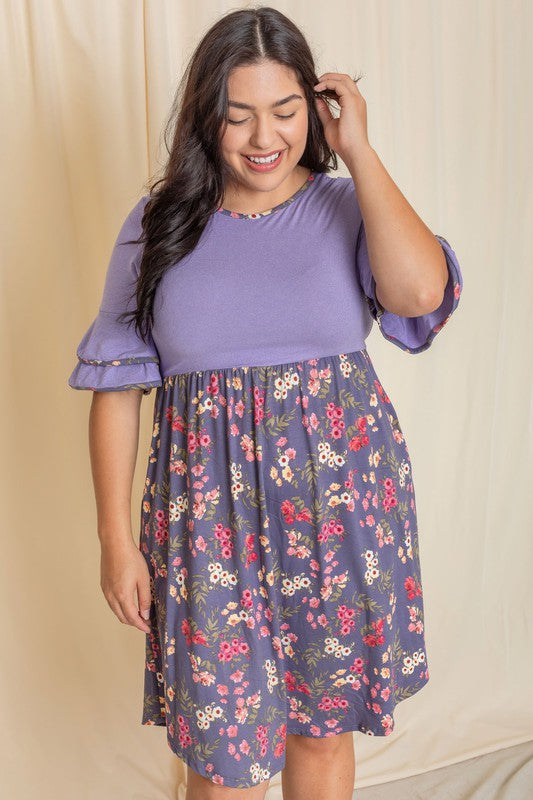 Plus Double Ruffle Sleeve Midi Dress - OLYIE