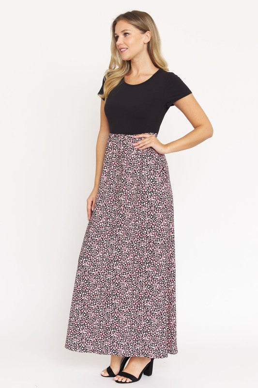 Plus Short Sleeve Floral Maxi Dress - OLYIE