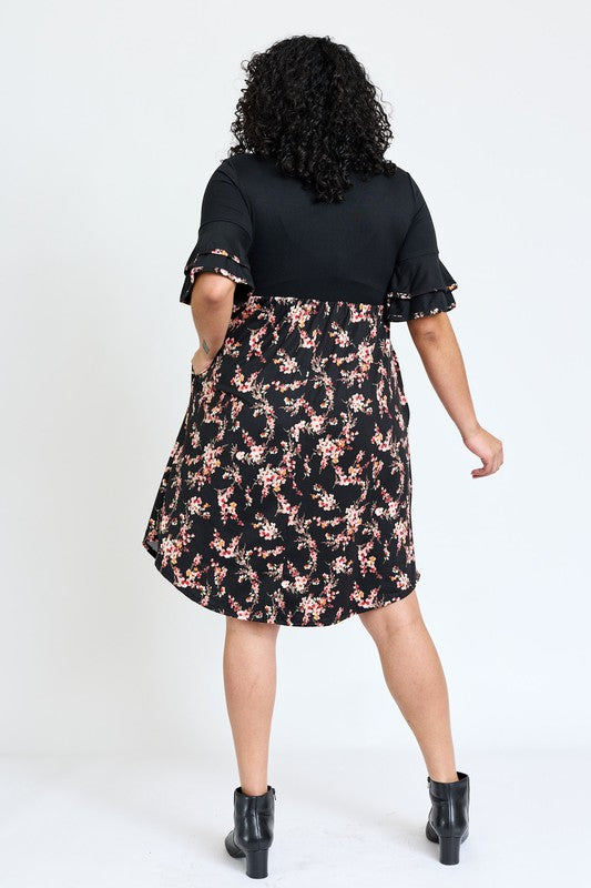Plus Double Ruffle Sleeve Midi Dress - OLYIE