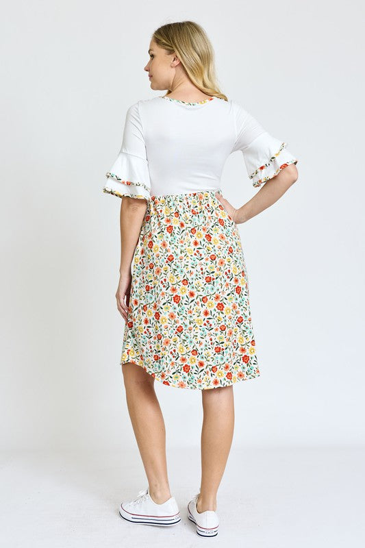 Plus Double Ruffle Sleeve Midi Dress - OLYIE