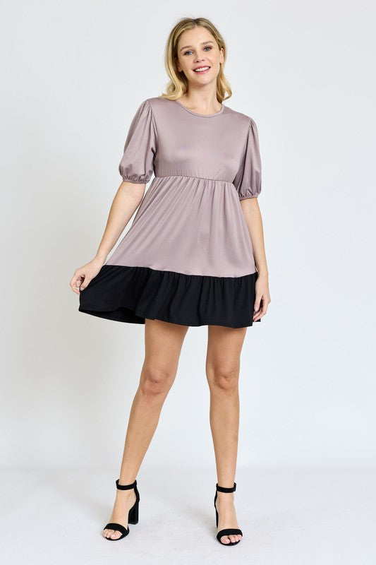 Two Tone Tiered Mini Dress - OLYIE