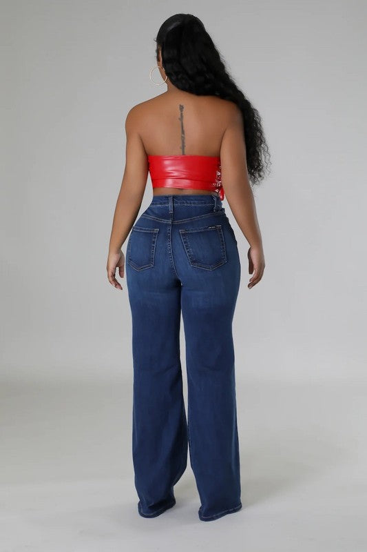 Jade Wide Leg Jean in Dark Denim - OLYIE