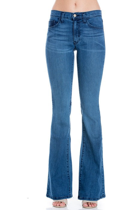 mid rise flare bell bottom denim jeans pants - OLYIE