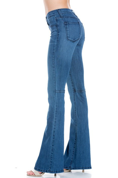 mid rise flare bell bottom denim jeans pants - OLYIE