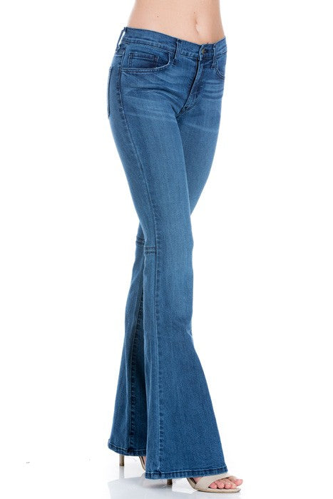mid rise flare bell bottom denim jeans pants - OLYIE