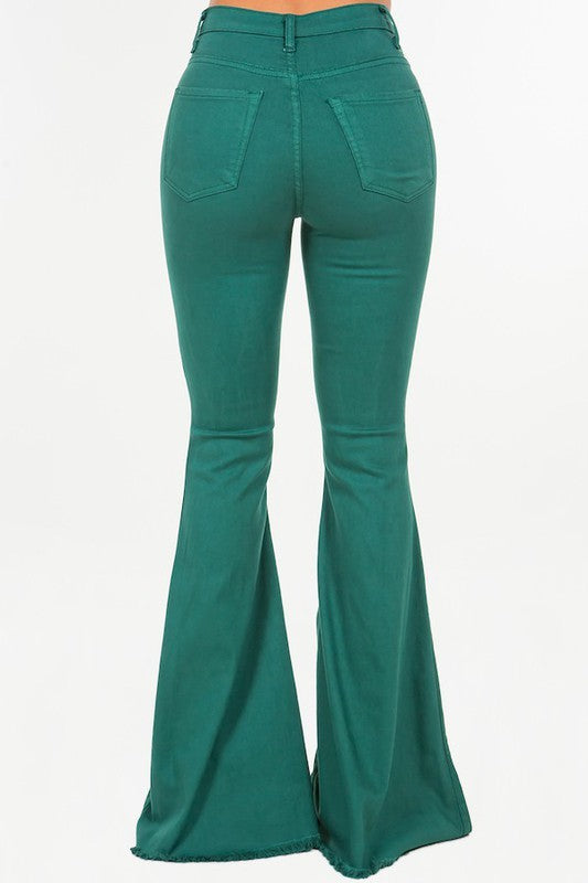 Bell Bottom Jean In Hunter Green - Inseam 32 - OLYIE