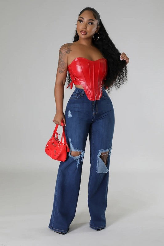 Jade Wide Leg Jean in Dark Denim - OLYIE