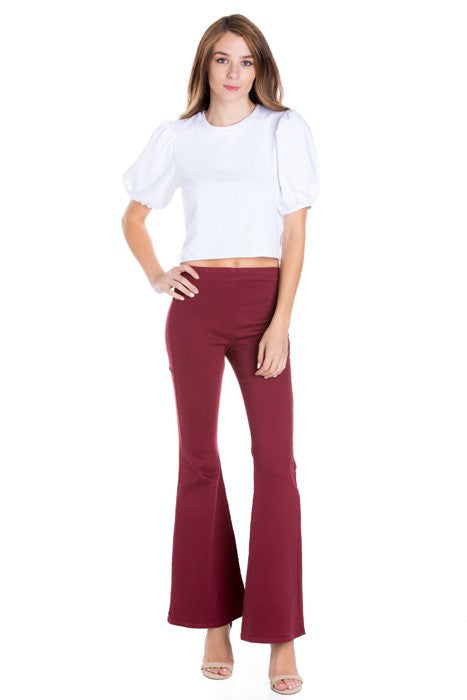 zipper back faded denim flare - OLYIE