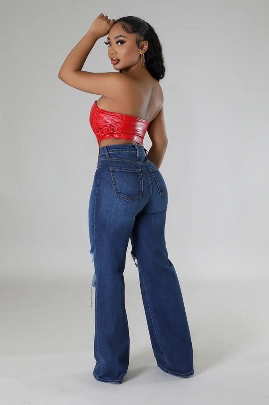 Jade Wide Leg Jean in Dark Denim - OLYIE