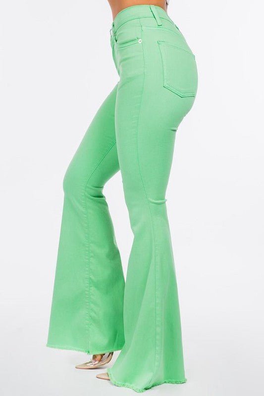 Bell Bottom Jean in Lime - OLYIE