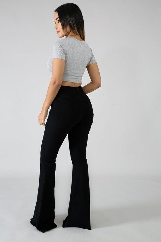 Bell Bottom Jean in Black - OLYIE