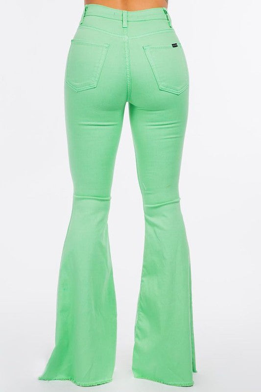 Bell Bottom Jean in Lime - OLYIE